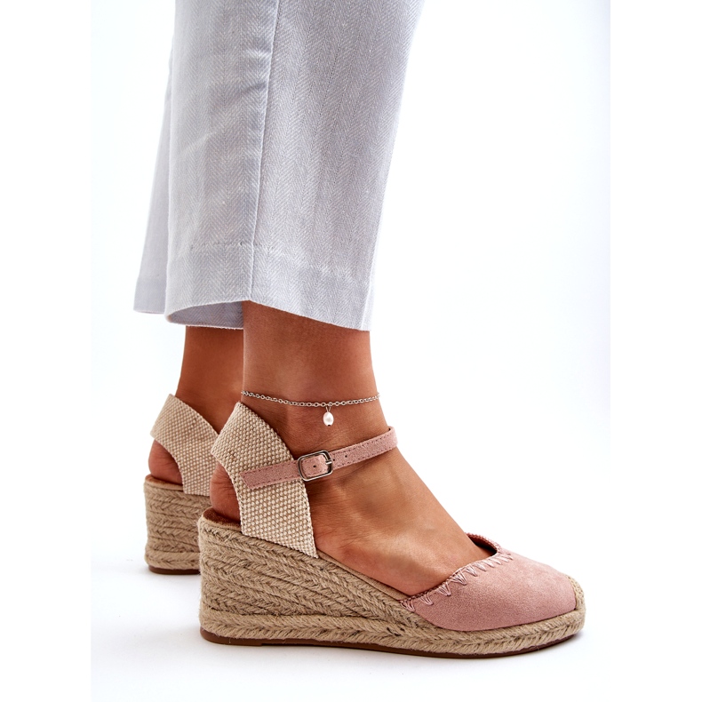 Joia Sandales compensées espadrilles en daim avec tresse, rose 3