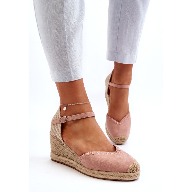 Joia Sandales compensées espadrilles en daim avec tresse, rose 2