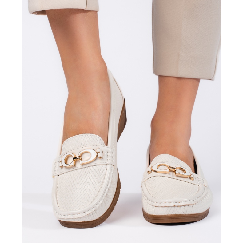 Mocassins femme blancs à talon bas 1