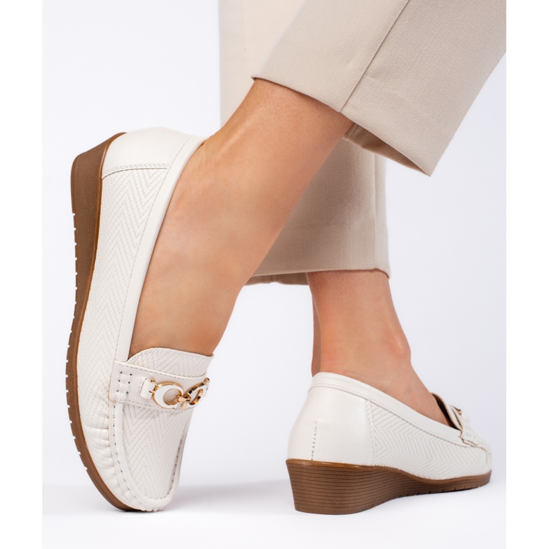 Mocassins femme blancs à talon bas blanche 2