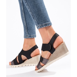 Sandales compensées velcro femme le noir 2