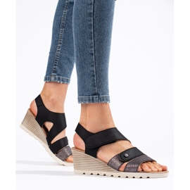 Sandales compensées velcro femme le noir 1