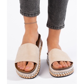 Claquettes à plateforme en daim beige 1
