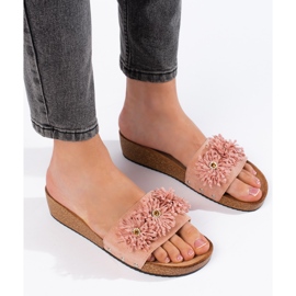 Chaussons femme en daim à fleurs roses 3