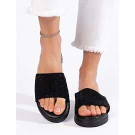 Tongs plateforme femme noires 1