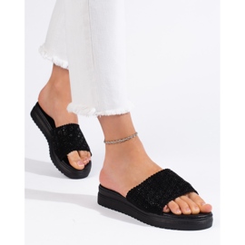 Tongs plateforme femme noires 2