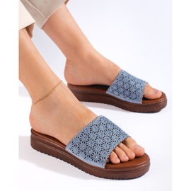 Tongs plateforme femme bleues 1