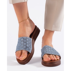 Tongs plateforme femme bleues 2