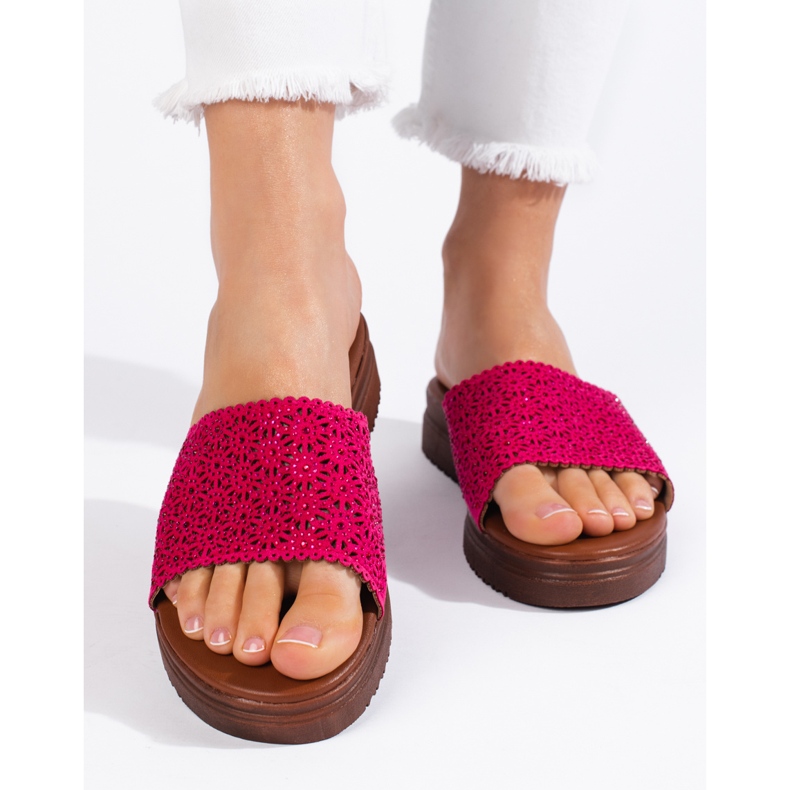 Claquettes plateforme femme fuchsia rose 1