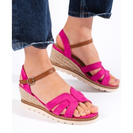 Sandales compensées femme roses 2