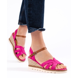 Sandales compensées femme roses 1