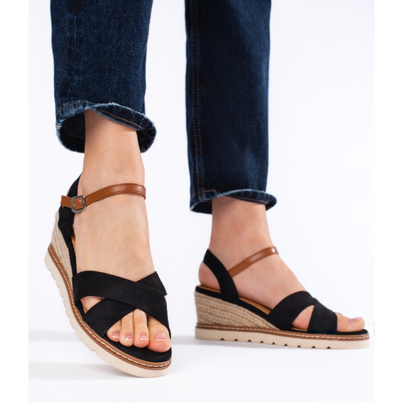 Sandales compensées noires pour femme le noir 2