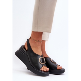 Sandales compensées en cuir pour femme avec décoration, noir Salvania le noir 2