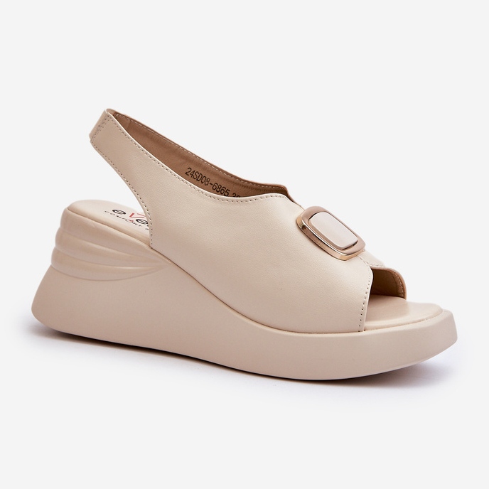 Sandales compensées en cuir pour femme avec décoration, beige Salvania 2