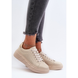 Baskets en cuir pour femmes sur la plateforme beige Gatira 2