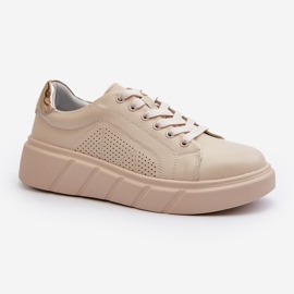 Baskets en cuir pour femmes sur la plateforme beige Gatira 1