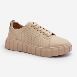 Baskets en cuir pour femmes sur la plateforme Eselmarie beige 1