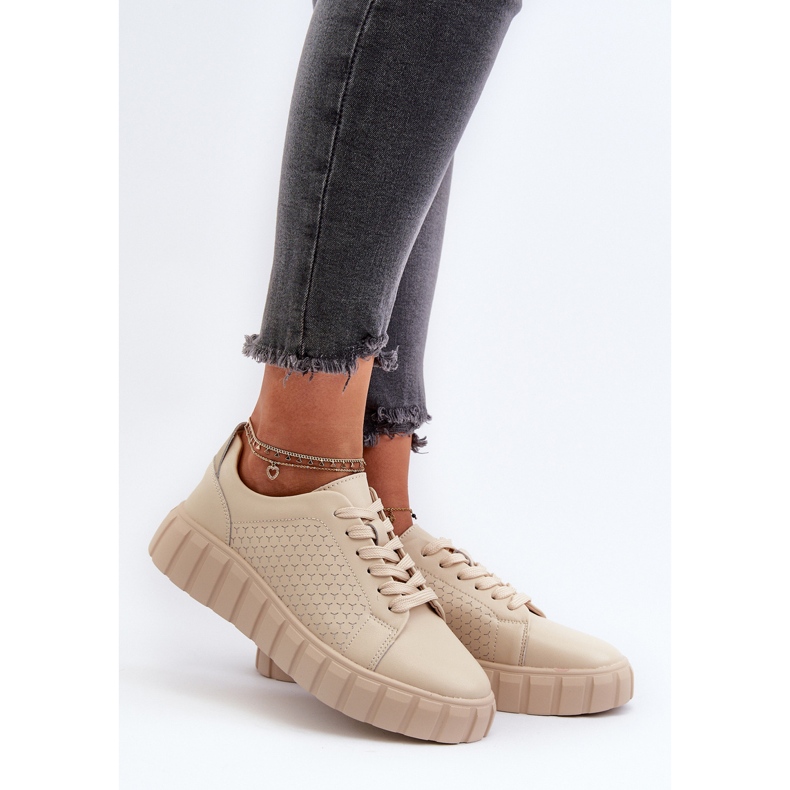 Baskets en cuir pour femmes sur la plateforme Eselmarie beige 2