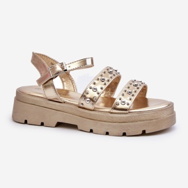 Sandales décorées pour femmes en cuir écologique doré Arcida d'or 1