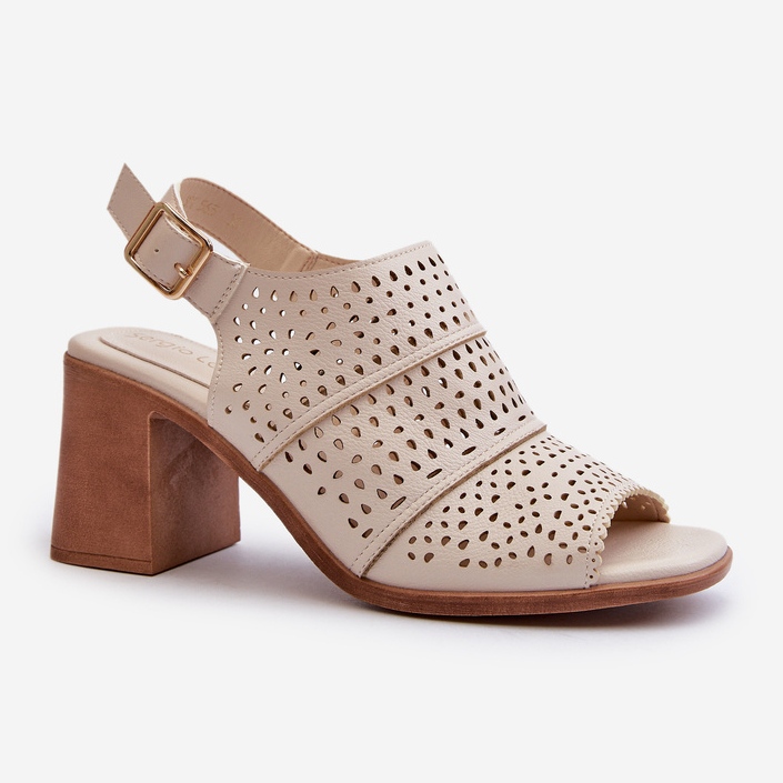 Sandales Ajourées à Talon Haut Sergio Leone SK565 Beige Clair 1