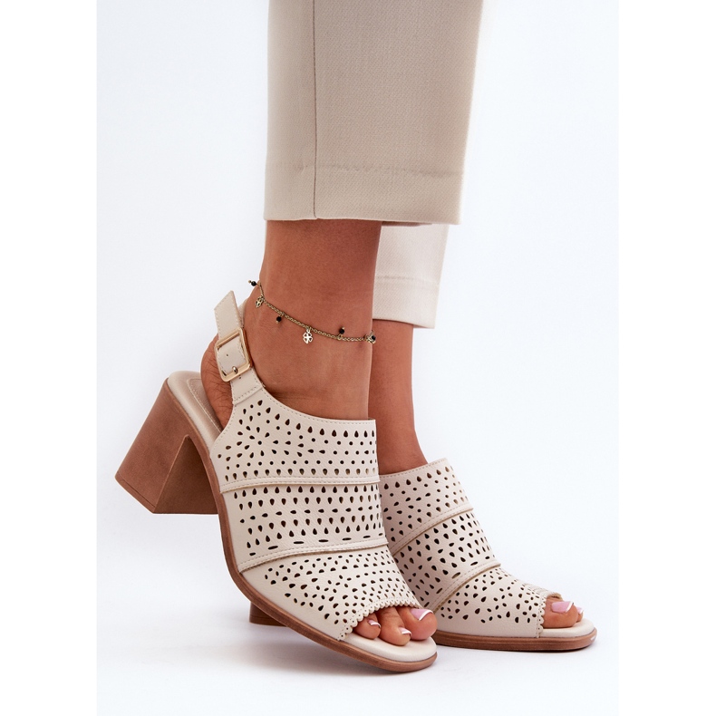 Sandales Ajourées à Talon Haut Sergio Leone SK565 Beige Clair 2