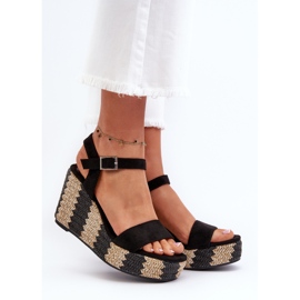 Sandales compensées avec tresse pour femme, noir Reviala le noir 2