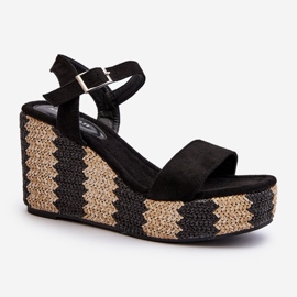 Sandales compensées avec tresse pour femme, noir Reviala le noir 1