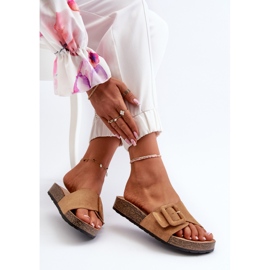 Tongs Femme Eco Daim Camel Laeltia Avec Boucle brun 9