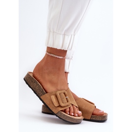 Tongs Femme Eco Daim Camel Laeltia Avec Boucle brun 3