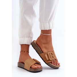 Tongs Femme Eco Daim Camel Laeltia Avec Boucle brun 7