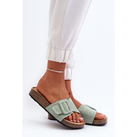 Tongs Femme Eco Daim avec Boucle, Menthe Laeltia vert 3