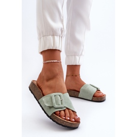 Tongs Femme Eco Daim avec Boucle, Menthe Laeltia vert 4