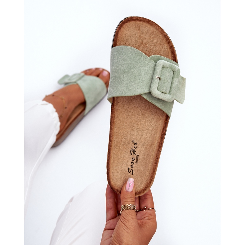 Tongs Femme Eco Daim avec Boucle, Menthe Laeltia vert 1