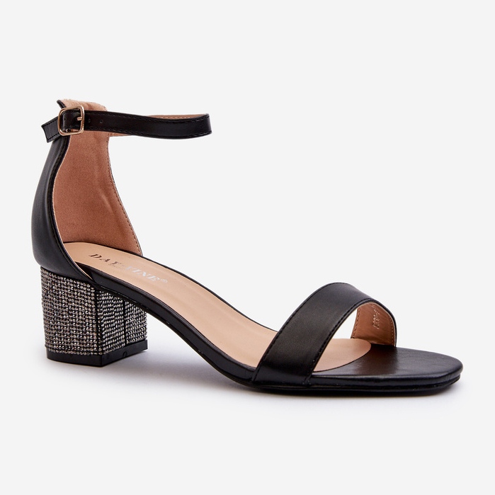 Sandales Pour Femmes En Cuir Écologique Avec Talons Hauts Décorés, Noir Wiatalia le noir 1