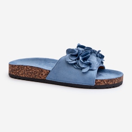 Tongs pour femmes sur plateforme en liège en suède écologique, bleu Jaihini 1