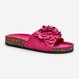 Tongs pour femmes sur plateforme en liège en suède écologique Fuchsia Jaihini rose 1