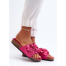 Tongs pour femmes sur plateforme en liège en suède écologique Fuchsia Jaihini rose 2