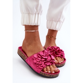 Tongs pour femmes sur plateforme en liège en suède écologique Fuchsia Jaihini rose 5