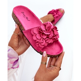 Tongs pour femmes sur plateforme en liège en suède écologique Fuchsia Jaihini rose 8