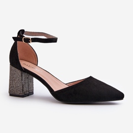 Escarpins en éco-daim sur talon décoré, noir Anlitela 1