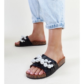 Tongs noires à semelle en liège avec perles Zlatna le noir 2