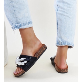 Tongs noires à semelle en liège avec perles Zlatna le noir 3
