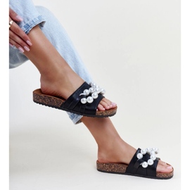 Tongs noires à semelle en liège avec perles Zlatna le noir 4