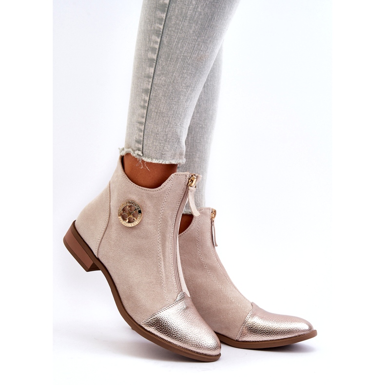 Jezzi Bottines plates à fermeture éclair pour femme, beige Loratie 1