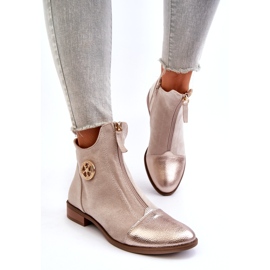 Jezzi Bottines plates à fermeture éclair pour femme, beige Loratie 3