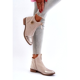 Jezzi Bottines plates à fermeture éclair pour femme, beige Loratie 2