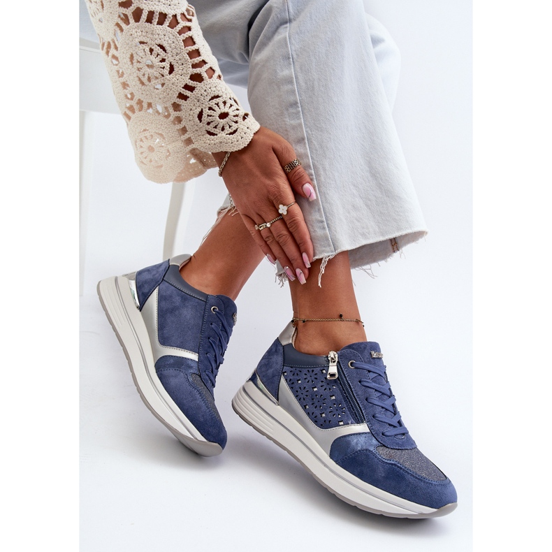 Baskets Plateforme Femme Motif Ajouré et Paillettes INBLU IN000372 Bleu 1 Baskets Plateforme Femme Motif Ajouré et Paillettes INBLU IN000372 Bleu 1