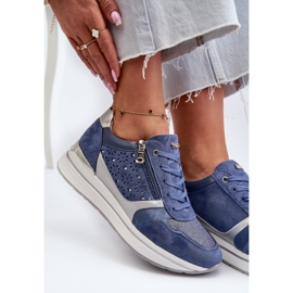 Baskets Plateforme Femme Motif Ajouré et Paillettes INBLU IN000372 Bleu 2 Baskets Plateforme Femme Motif Ajouré et Paillettes INBLU IN000372 Bleu 2