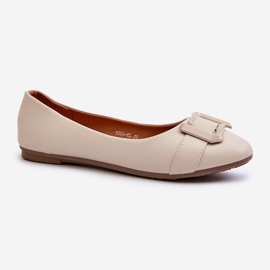 Ballerines en cuir écologique beige clair avec ceinture et décoration Cadwenla 1