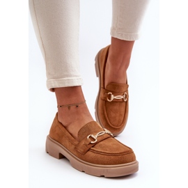 Mocassins Lighas Camel En Daim Eco Pour Femme Avec Décoration Dorée brun 5